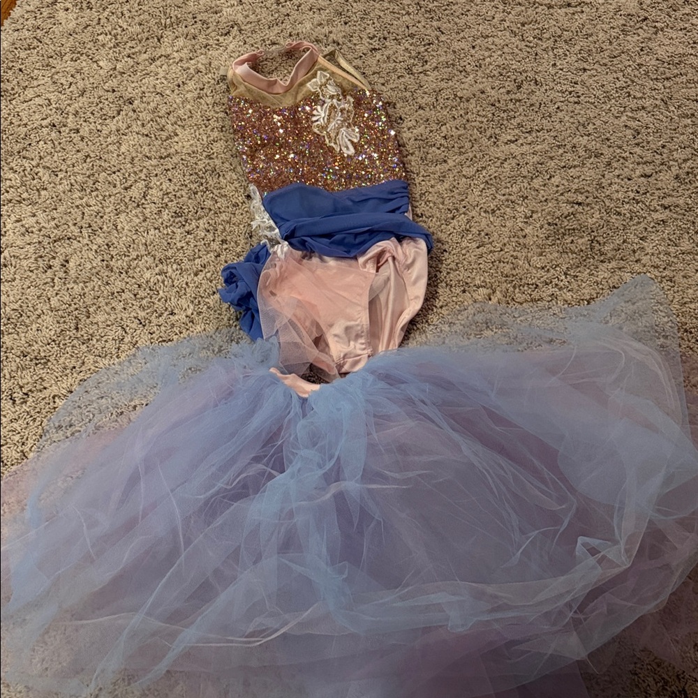 Costume Gallery dance Pink leotard gold sequins purple tutu Medium Child ballet